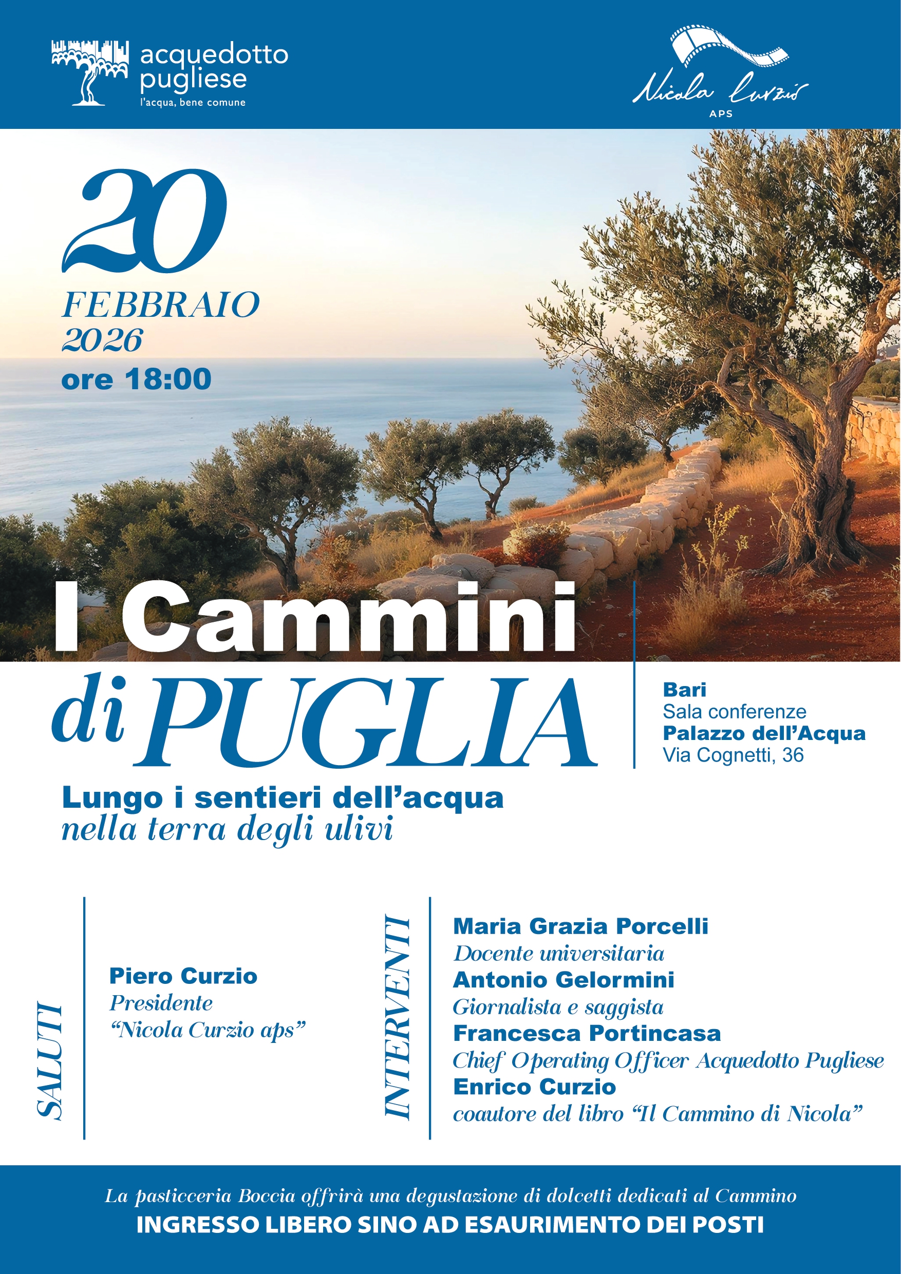 Locandina dell'evento "I Cammini di Puglia. Lungo i sentieri dell'acqua nella terra degli ulivi"