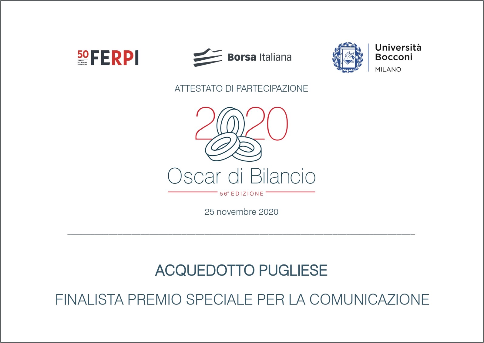 Attestato - Oscar di Bilancio 2020